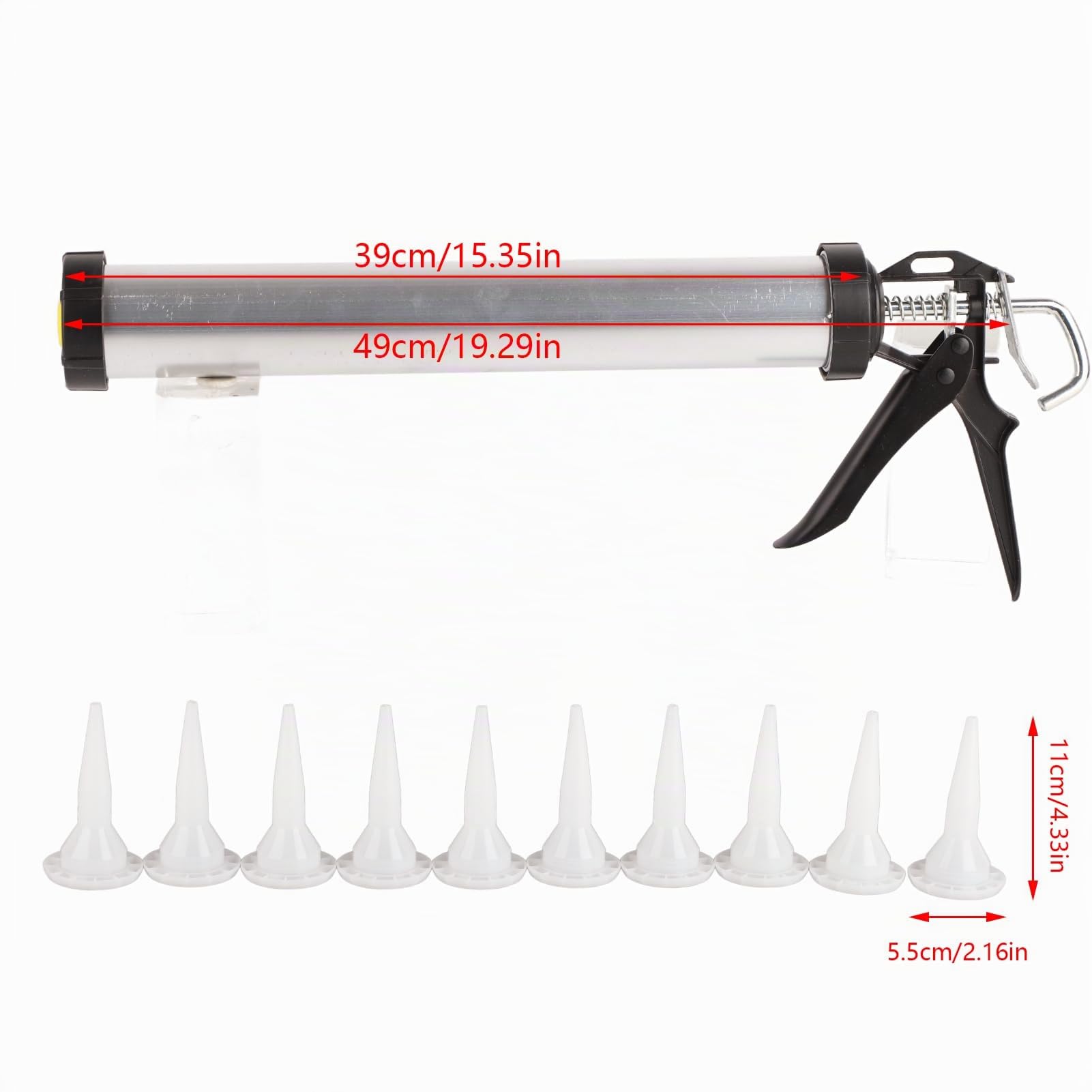 Pistolet à Calfeutrer Professionnel en Aluminium, 600 ml, avec 10 Buses, pour Mastic et Silicone