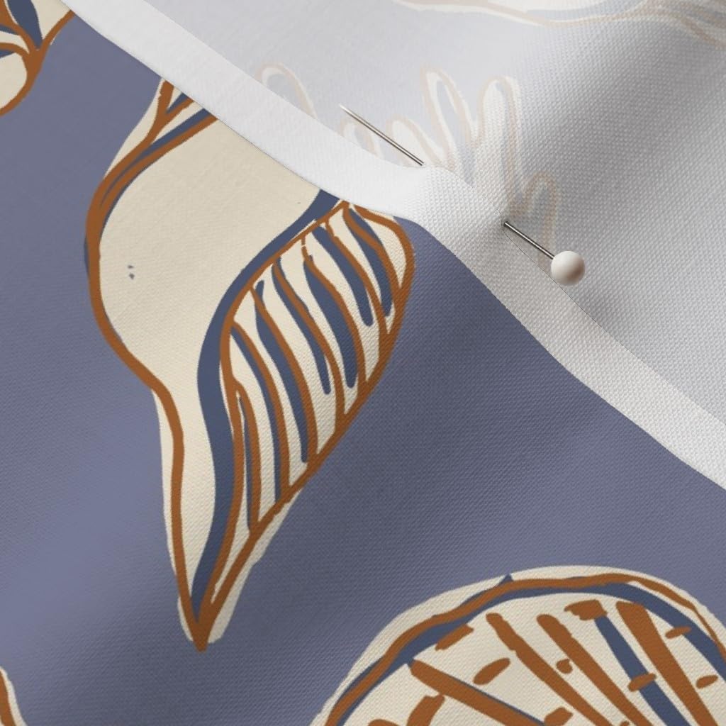 Spoonflower Fabric - Seashells on Blue,Coastal Nautical,Ocean Beach,Seashore,Dusty Blue Printed on Petal Cotton Fabric Fat Quarter - Sewing Quilting Apparel Crafts Decor
