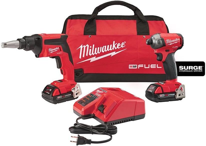 Milwaukee 2896-22CT M18 FUEL 18-Volt Lithium-Ion Brushless Cordless Drywall Screw Gun/Impact Combo Kit (2-Tool) W/(2) 2.0Ah Batteries, Bag