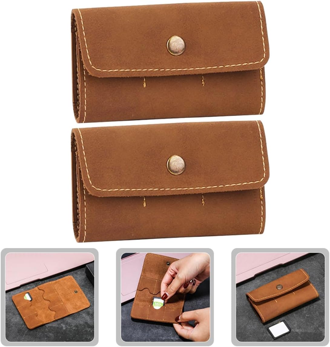 MERRYHAPY 2Pcs Memory Card Storage Case Holder for Secure Cards Retro Brown 6-Slot Organizer Box Carrying Pack for Gaming and Computer Accessories
