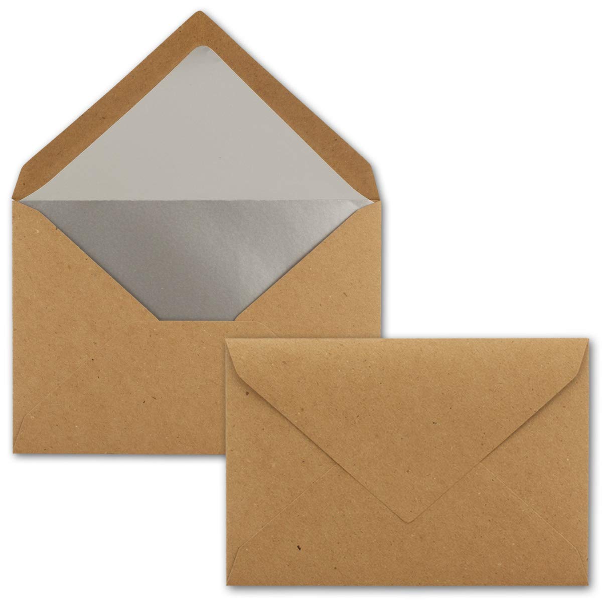 UmWelt by GUSTAV NEUSER - Lot de 500 enveloppes pour lettres - Format B6 - Doublure intérieure argentée - 12,5 x 17,6 cm - Papier kraft recyclé - Marron - Collage par humectation - Vintage