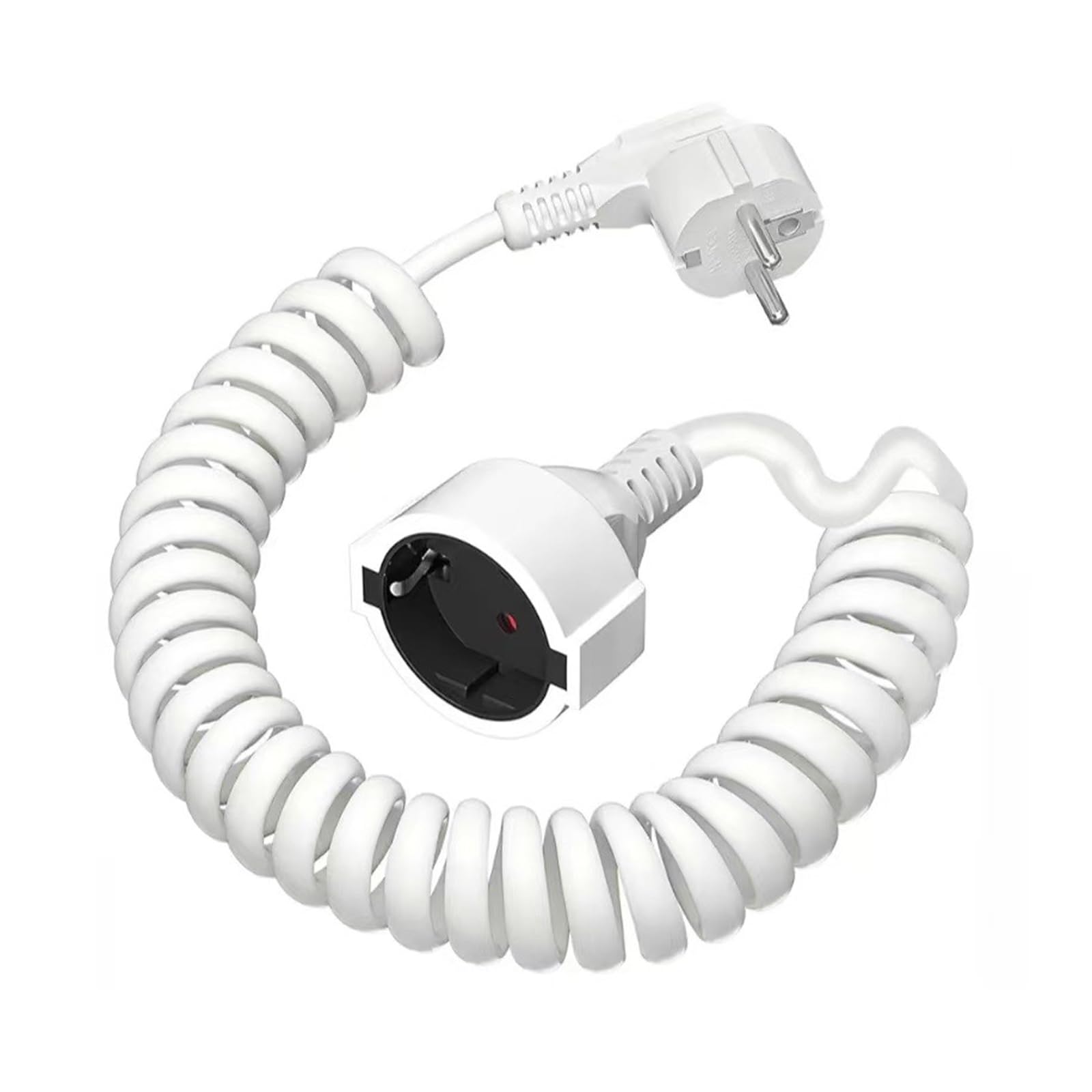 Przedłużacz spiralny ze stykiem ochronnym, 3 m, rozciągliwy kabel spiralny, wtyczka spiralna, kabel przedłużający, 3 x 1,0 mm² (biały)