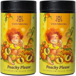 VANN MANTRA Peachy Please Herbal Green Tea Healthy Detox Peach Fruit Flavored Refreshing Tea– Pack of 2, 25 Tea Bags Each