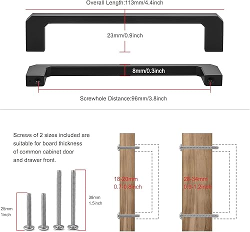 Miniatura 2 de TUNNY Paquete de 10 manijas modernas para gabinete, 3.8 pulgadas3.780 in de distancia entre tornillos, color negro mate, manijas de muebles sólidos,