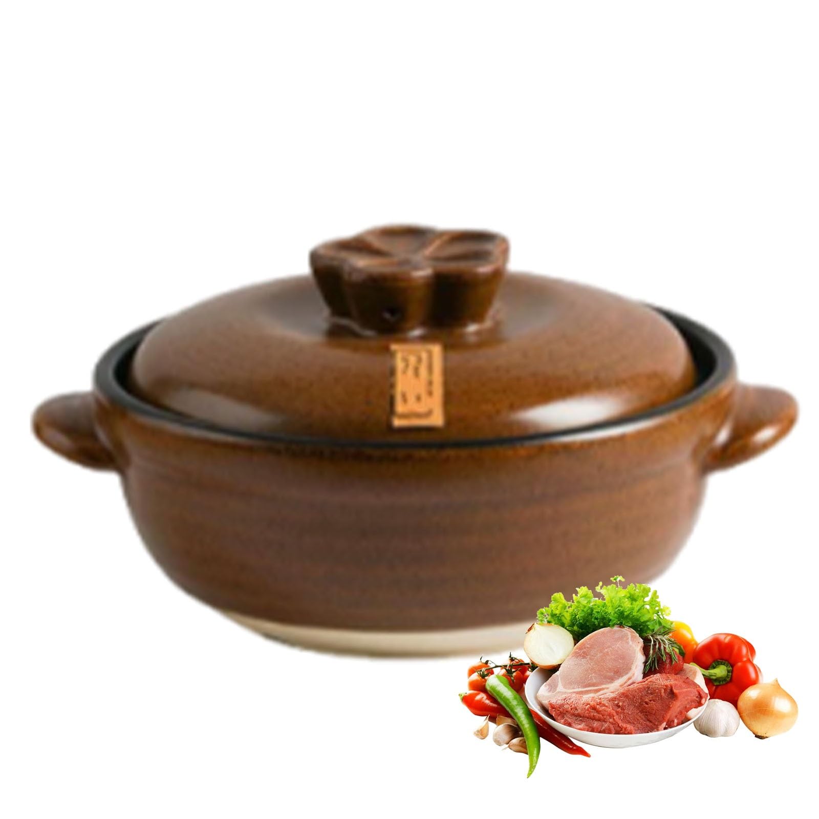 Olla de sopa de arcilla con tapa resistente al calor y fuego directo