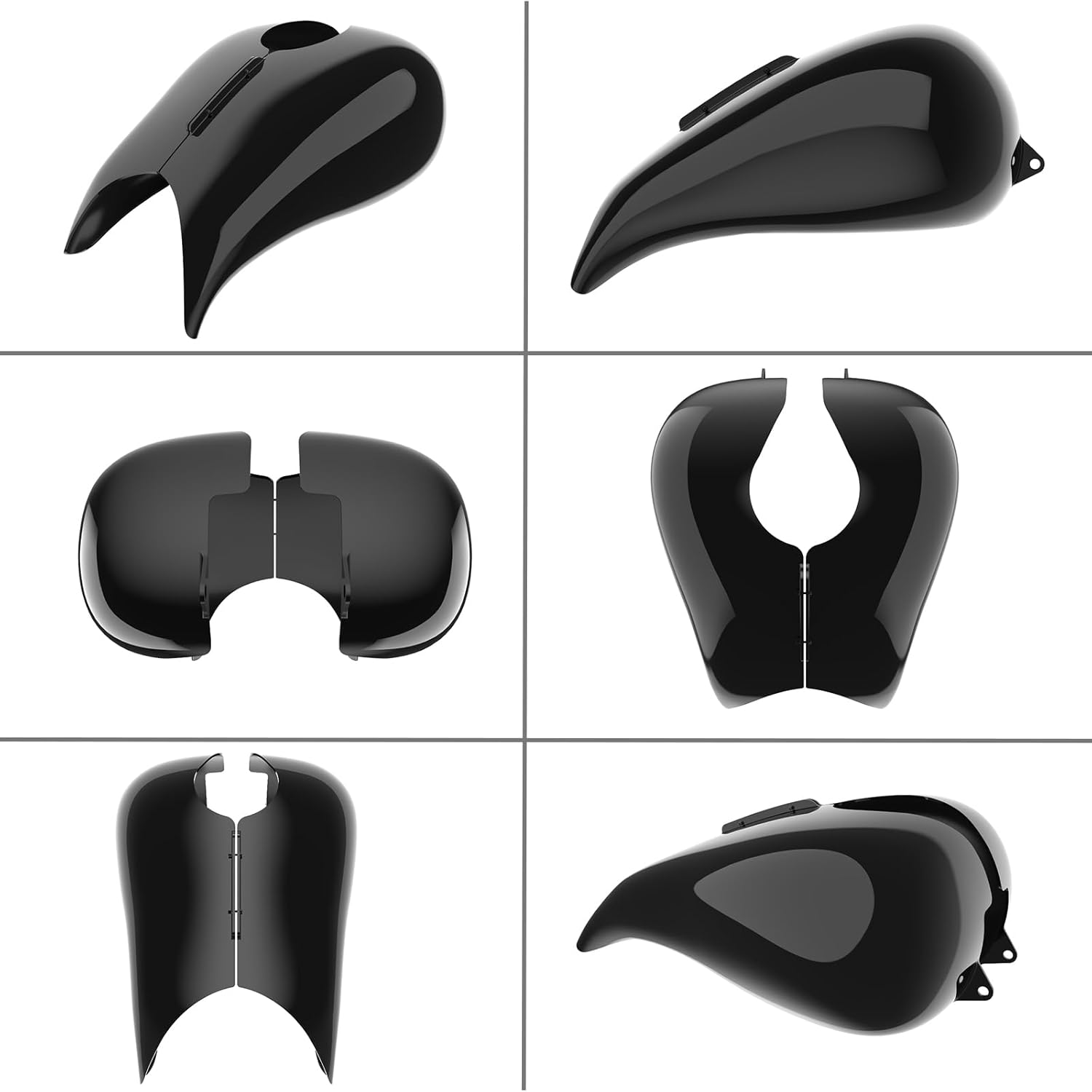 Motorcycle Stretched Tank Covers Gallon Fuel Shrouds Fit for 2009+ Harley Touring FLH - Vivid Black