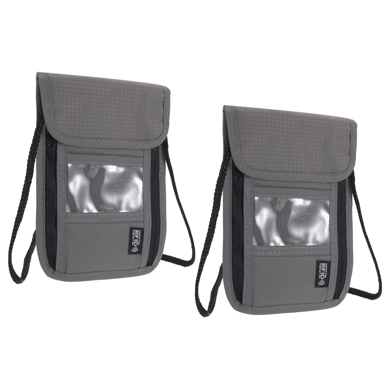PATIKIL Collo Portafoglio Viaggio Borsetta, 2pz Passaporto Portafoglio RFID Blocco Impermeabile Collo Borsetta con Regolabile Cinturino per Donna e Uomo, Grigio