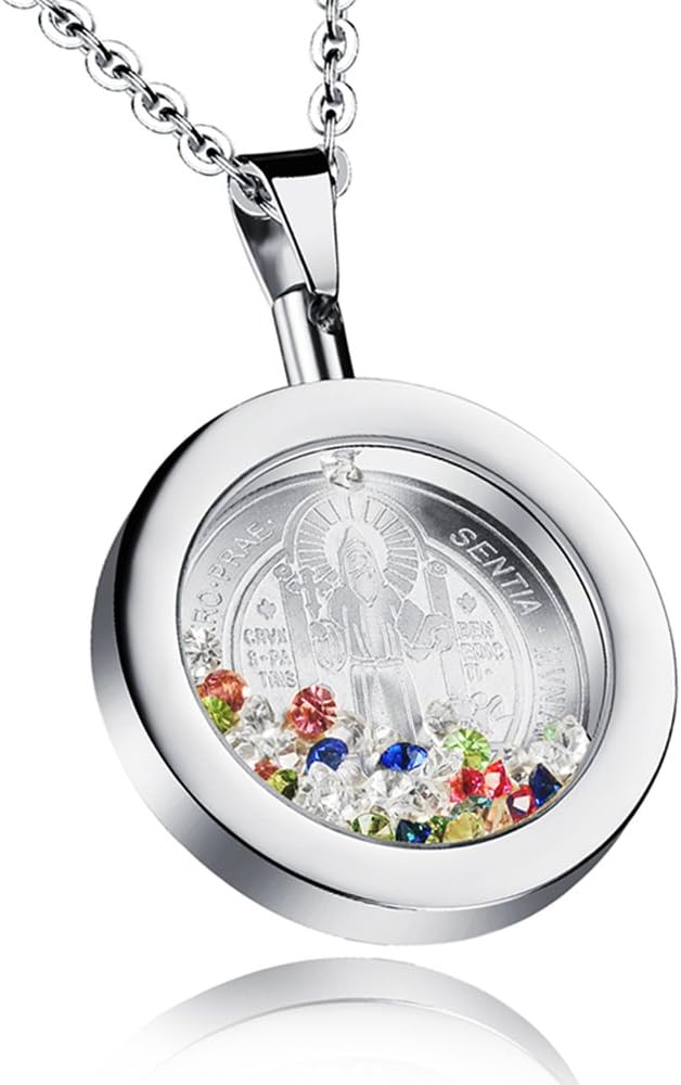 Apopo Cross Pendant ST Benedict Religious Necklace Crystal Exorcism Chain 21' Chain- Silver