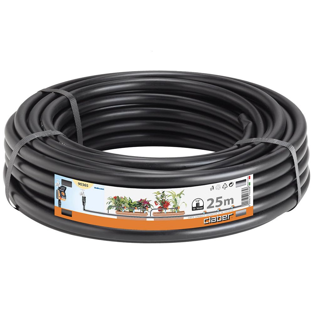 Claber Tubo collettore, in PE flessibile da 1/2" (13-16 mm) per irrigazione a goccia, Nero, 25 m