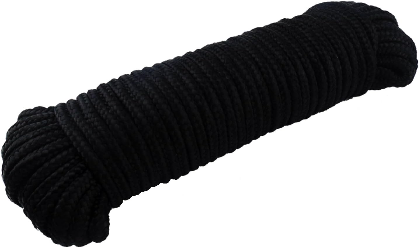 High Strength 4 Inner Cords Nylon Rope 9mm Solid Braid Multipurpose Rope for Indoor and Outdoor Use,Camping, Swinging,Boat Docks,Sports,Backpacks and Construction,Moving (3/8",50ft,Black)