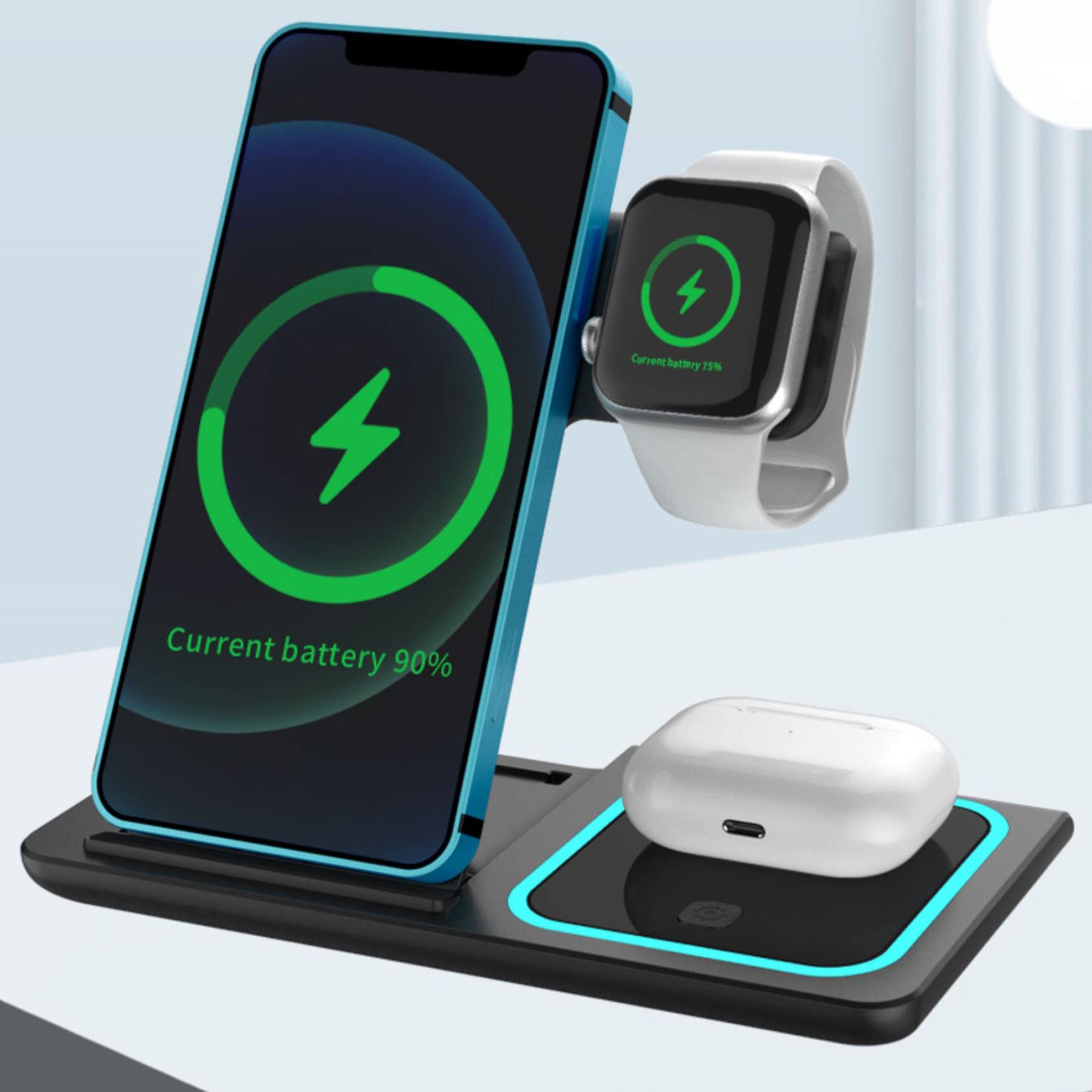 3 in 1 Charging Station Apple, Charging Dock Suitable for Apple iWatch Series, Compatible with iPhon