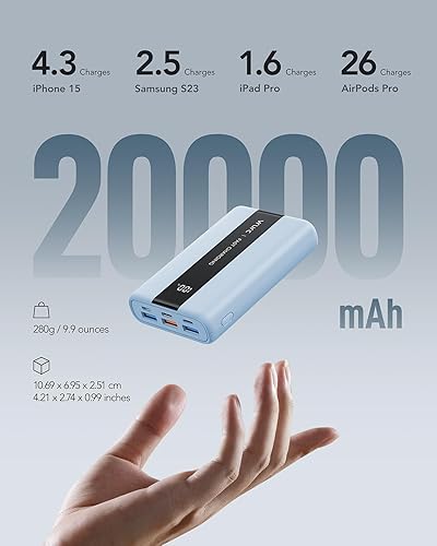 Miniatura 4 de VRURC Banco de energía, pequeño cargador portátil de 20000 mAh, carga rápida de 22.5 W, paquete de batería esencial de viaje compacta con pantalla