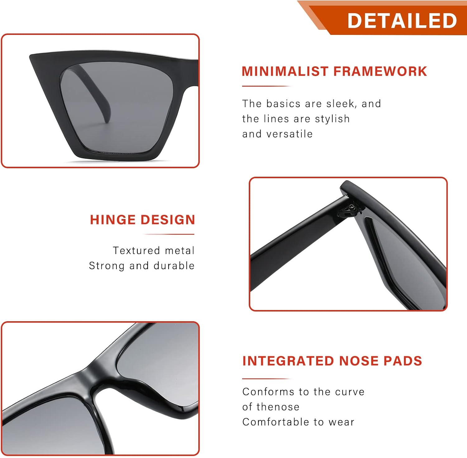 EASYHAUTE Cat Eye Sunglasses for Women Retro Cateye Frame - Vintage 90s UV400 Protection Sunnies, Chic Shades for Small Face - Image 5