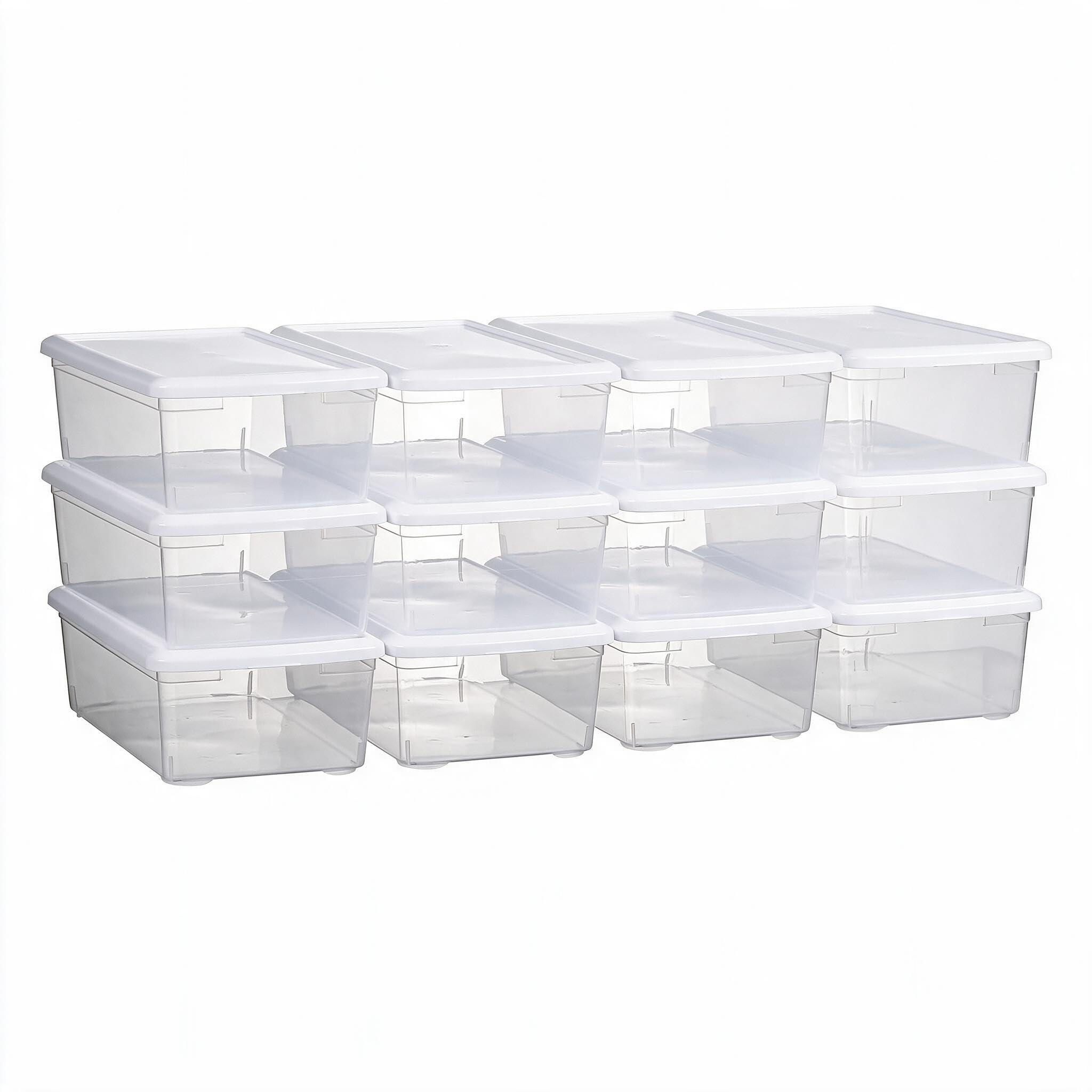 novelinks Lot de 12 bacs de rangement empilables en plastique transparent de 6 litres avec couvercles blancs