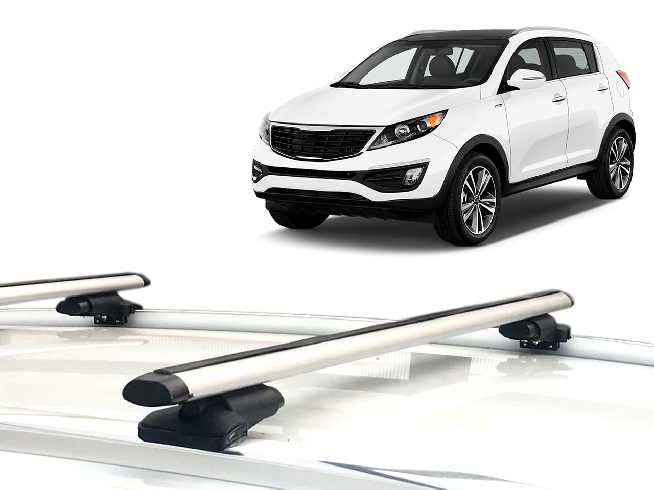 Kenguru Barre Portatutto per Tetto compatibile con Kia Sportage SL 2010-2015, Alluminio, 115cm, Capacità di Carico 70kg, con Rotaie Integrate