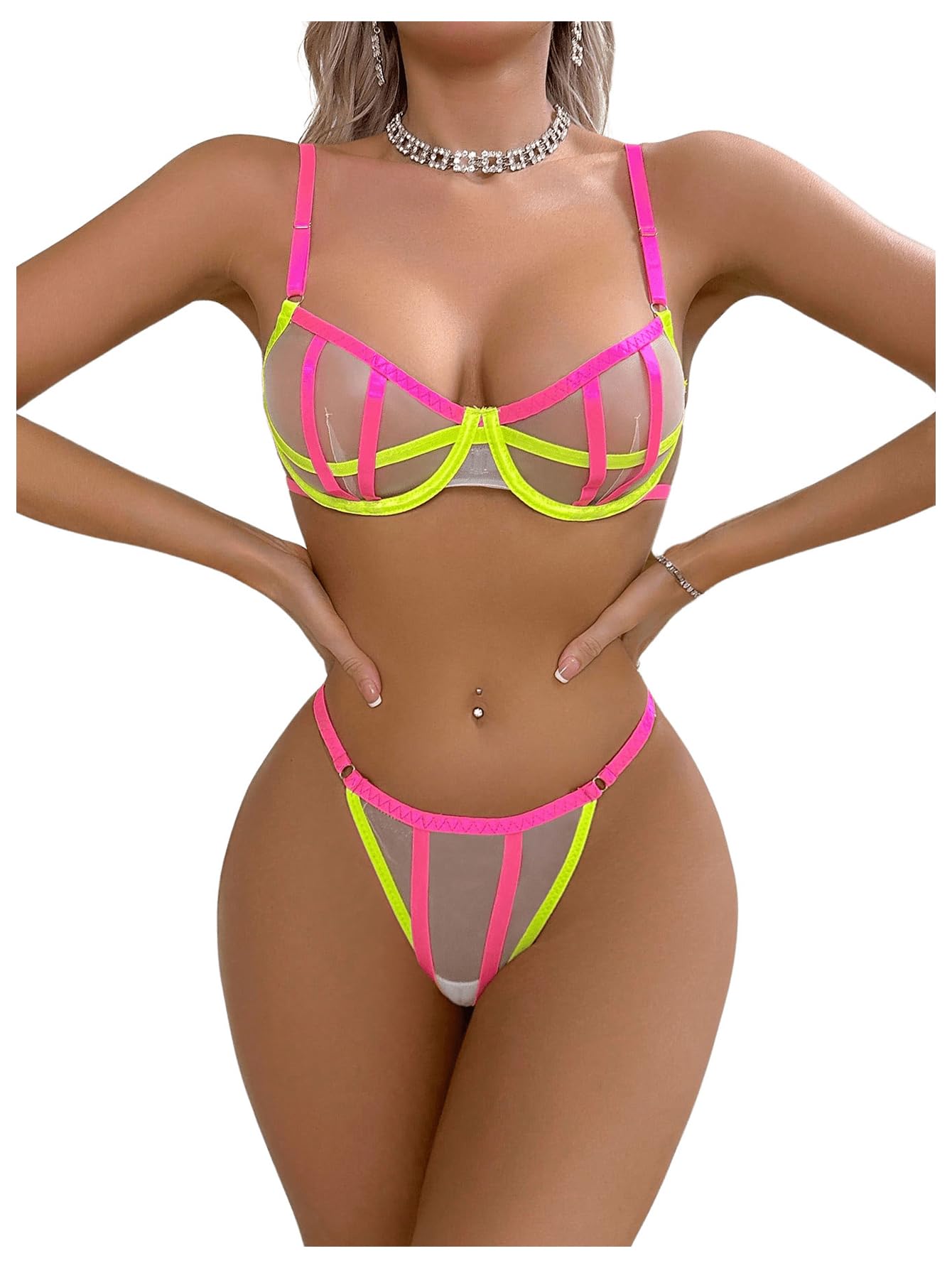 SOLY HUX Women's Sexy Lingerie Set Sheer Mesh Cutout Bra and Panty Underwear Sets