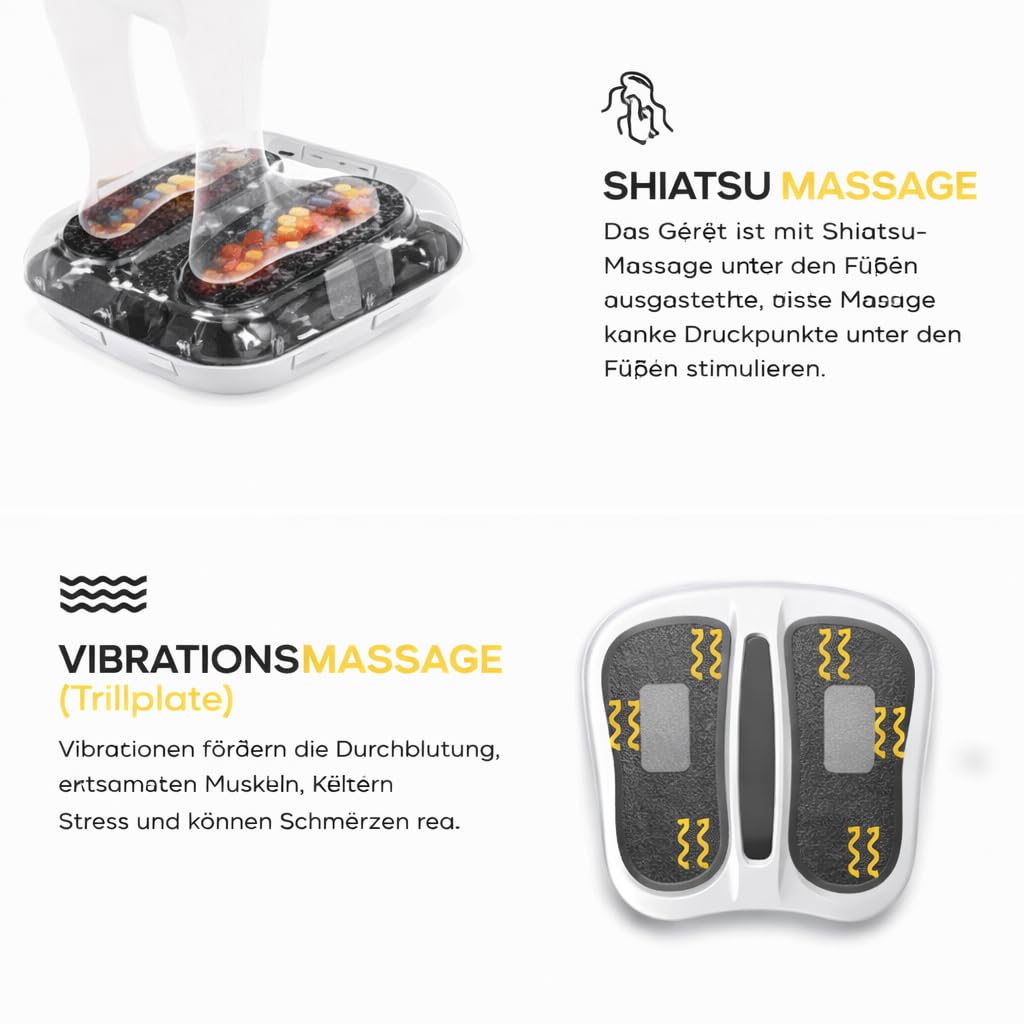 Shiatsu Fußmassagegerät mit Vibration – Durchblutungsgerät für Füße und Beine – 5 Programme & 10 Intensitätsstufen – Elektrisches Fußmassagegerät mit Fernbedienung