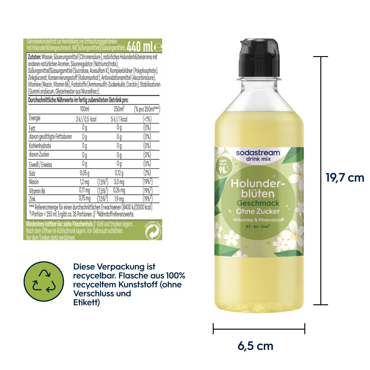 Sodastream drink mix Holunderblüte ohne Zucker – zuckerfreier Sirup für gesprudeltes & stilles Wasser, 4er Pack (4 x 440 ml), mit Vitamine & Mineralstoff, ergibt bis zu 9L Fertiggetränk