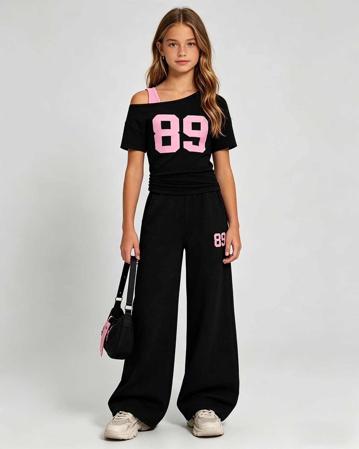 Teen Girls Clothes Off the Shoulder Top and Wide Leg Pants Matching Outfit Set with Pockets Size 7-16 image 2