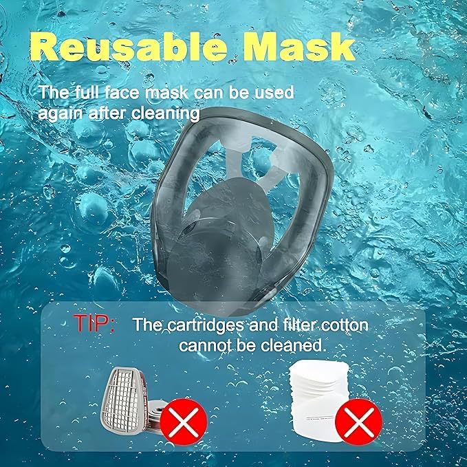 Image of Safety Full Face Gas Mask Respirator Reusable with Dual Filtration - Professional Protective Mask for Paint, Dust, Organic Vapors, Chemicals, Industrial Use (1 Pcs)