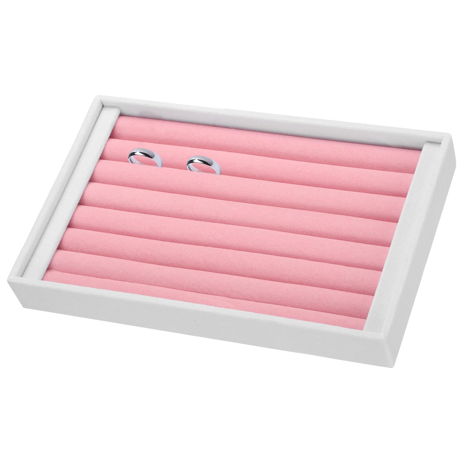 Présentoir à bijoux en velours uxcell à 7 emplacements blanc et rose