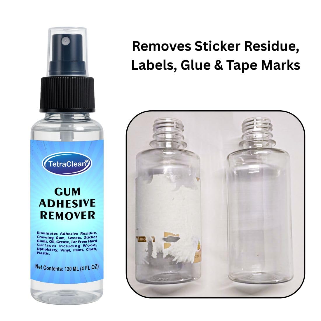TetraClean Adhesive Remover Spray 120ml | Instantly Removes Sticker Glue, Labels & Tape Residue | Quick-Dry Formula Safe for Glass, Plastic, Metal & Wood | Ideal for Home, Office etc 1