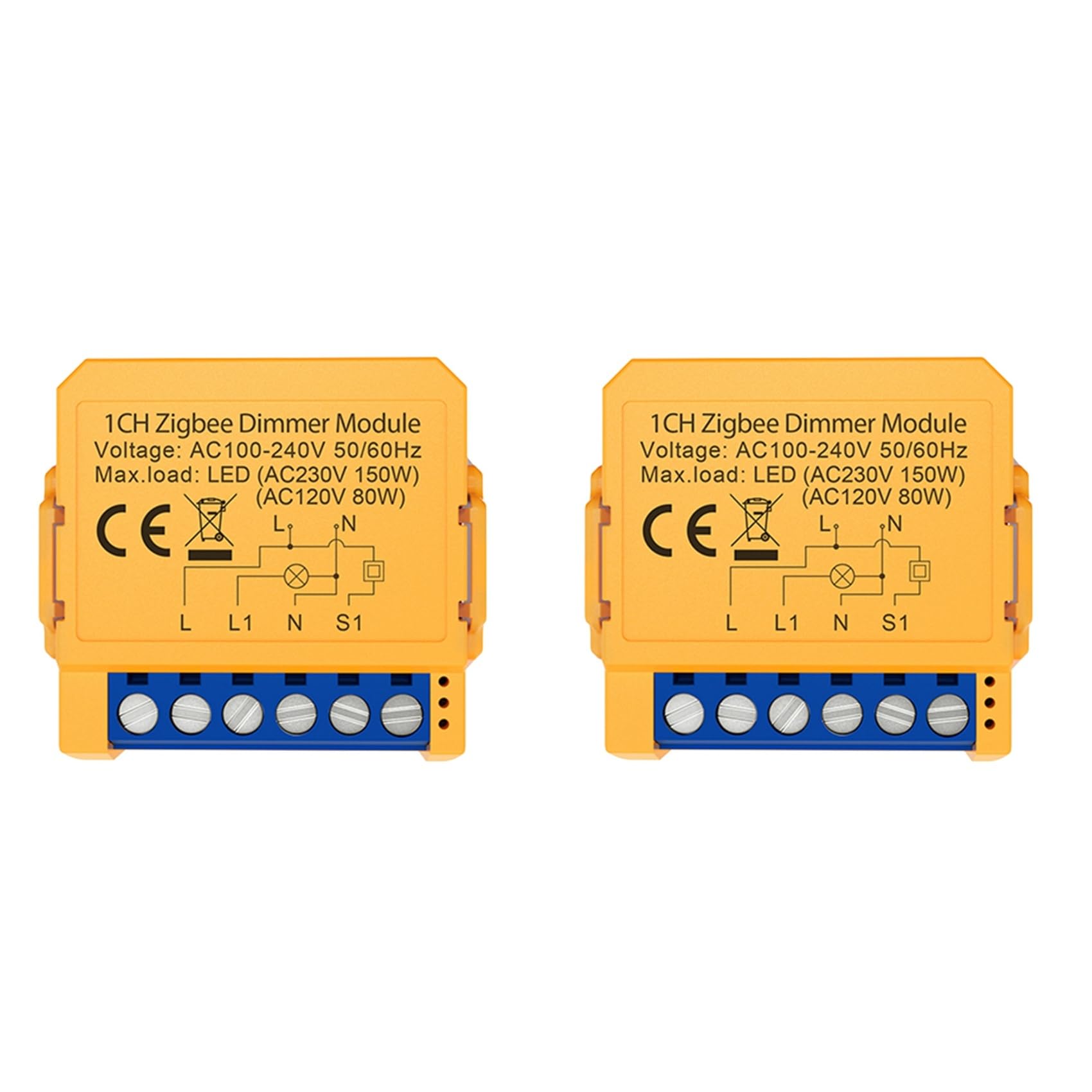Jnchdghwa Yellow 2X Tuya Zigbee Smart Dimmers Switch Module 1Ch Control Led Lights Dimmable Switch Stepless Dimming+Voice Control