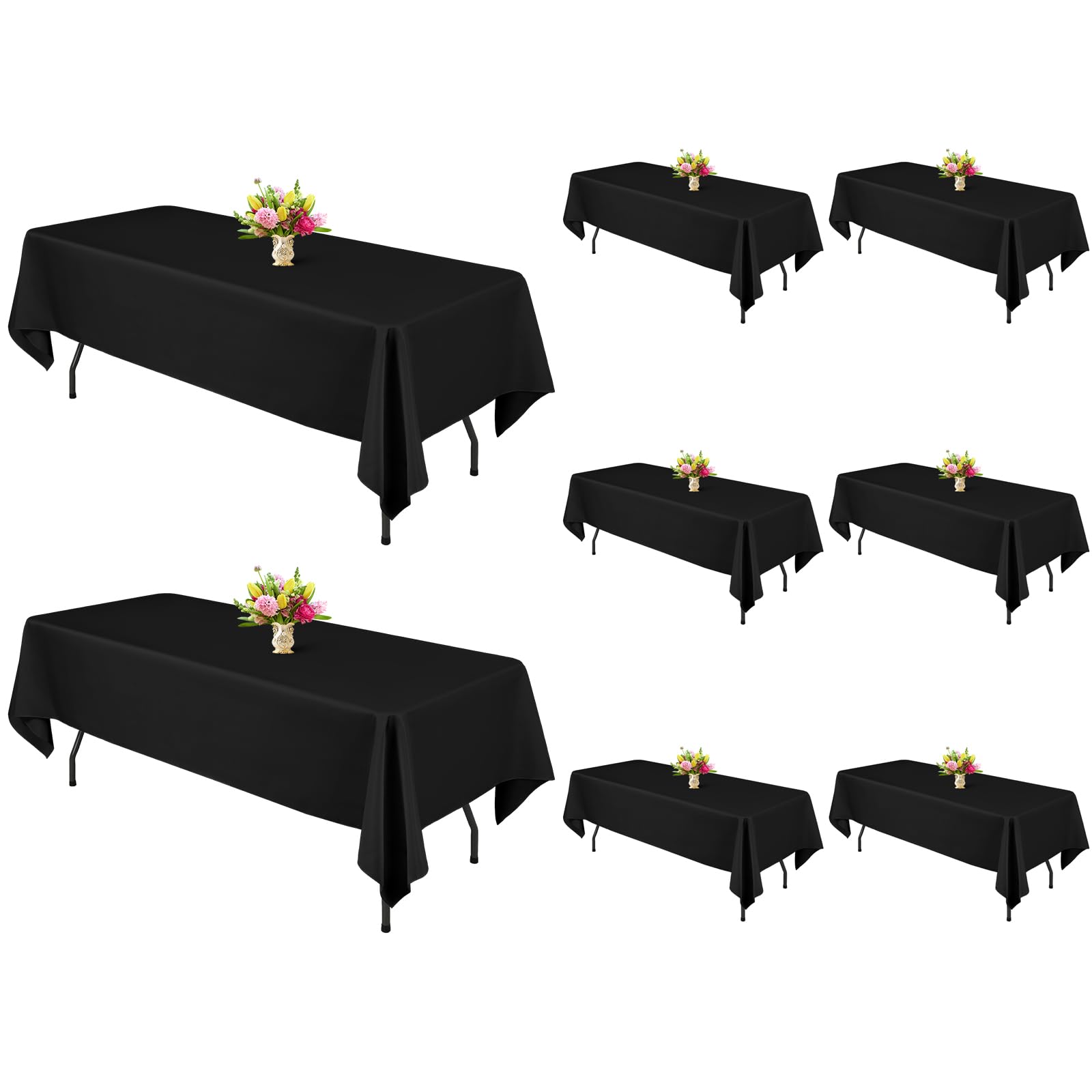 YMHPRIDE 8 Packs Tablecloths 60x102 inch Black Rectangle Table Cloth for 6 Foot Rectangle Tables, Washable Polyester Fabric for Wedding Parties Banquet Holiday Dinner Table Decorative, Black