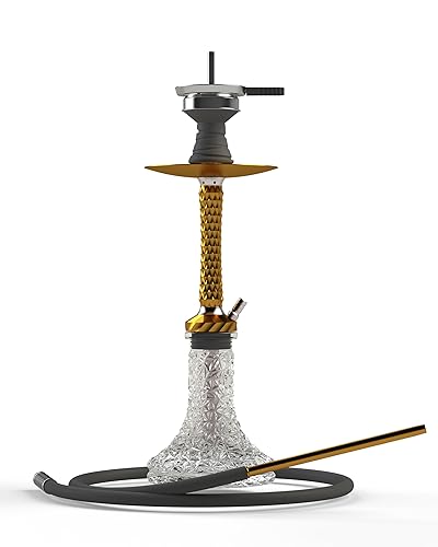 AGFYLIFE Hookah Set with Everything - 22" Aluminum Glass Hookah Set Premium Shisha Hookah Complete Set with 1 Hose, Glass Vase, Coal Holder, Gold
