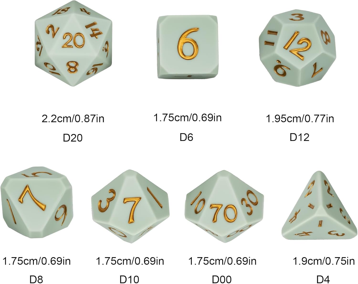 7-Die Silicone DND Dice, Polyhedral Dice D&D Dice Set, Round Edges Soft Perfect Bouncer for D&D RPG Bar Pub Club Classroom Party Games（Light Blue w/Gold Numbers）