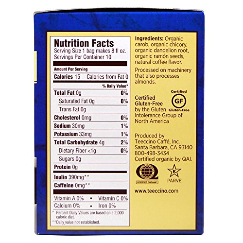 Teeccino - Organic Dandelion Dark Roast 2.12 Oz, 10 Bags Per Box, Pack Of 2 Boxes #TOP3