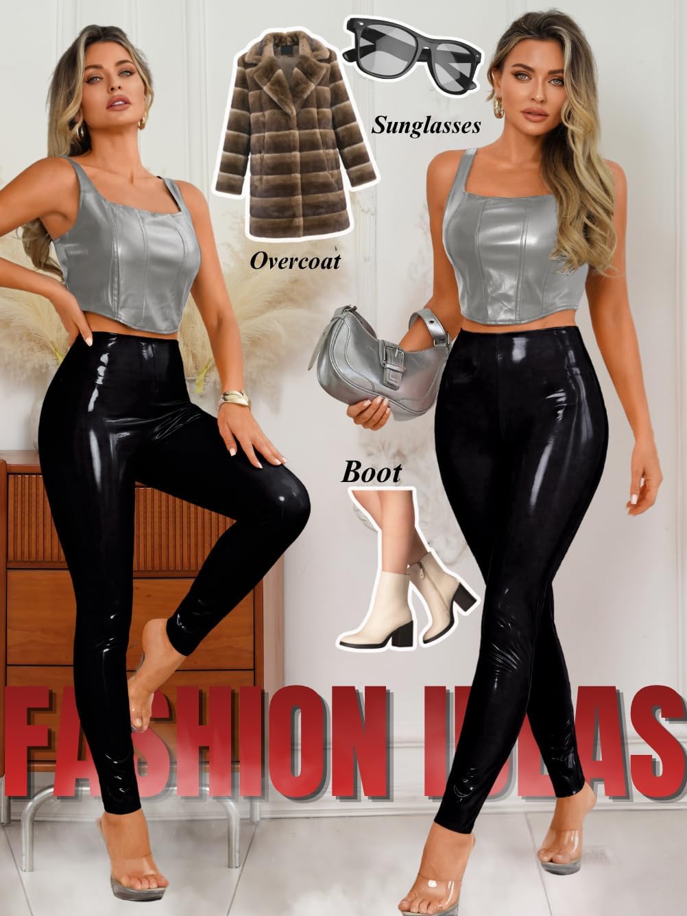 ChiaoLezhee Faux Leather Leggings for Women High Waisted Pleather Pants
