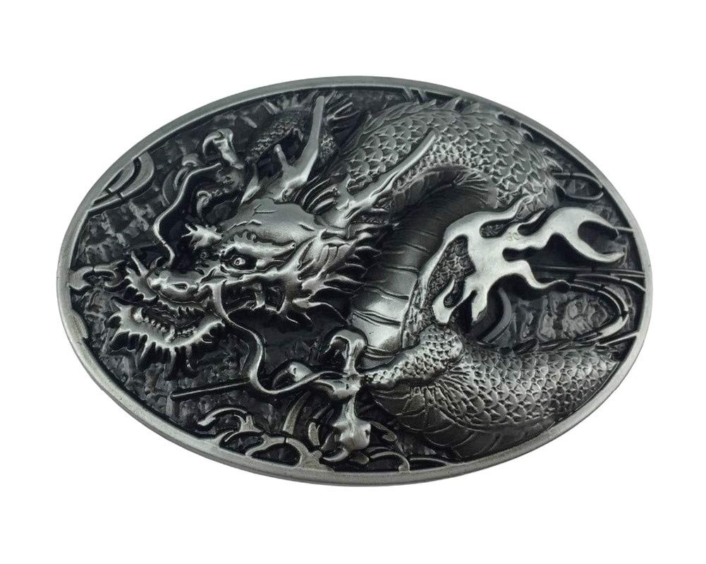Belt Buckle Dragon Flames in Pewter.