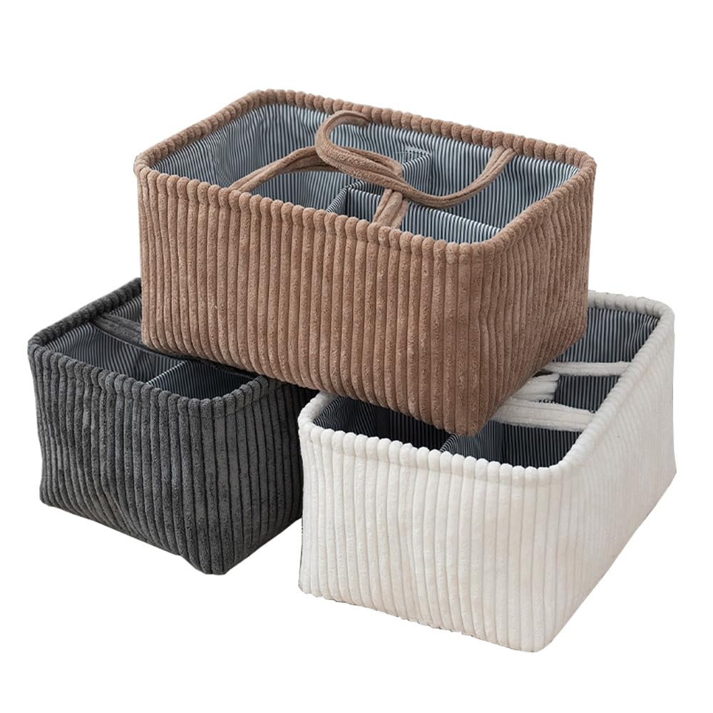 MOMIGO Baby Diaper Caddy Organizer - Stylish Weaving Nursery Storage Basket for Diapers and Baby Wipes, Diaper Stacker Car Organizer, newborn nursery Gift (Brown)