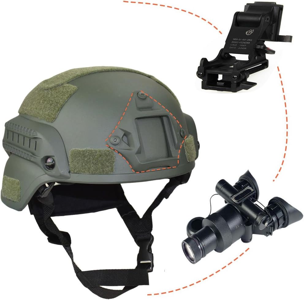Jadedragon MICH 2000 Style ACH Tactical Helmet with Protect Ear Foldable Double Straps Half Face Mesh Mask & Goggle