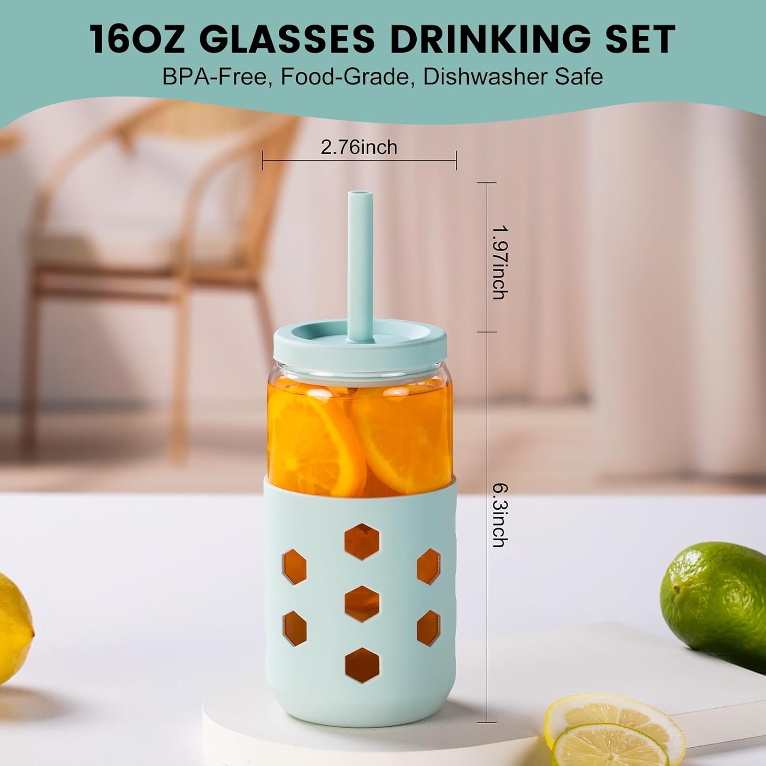 Glass Cups with Lids and Straws 4 Pcs, 16oz Glass Tumbler with Silicone Straw and Sleeve for Coffee Bar Accessory, Drinking Glasses Set Reusable Iced Coffee Cup - Smoothie Cup for Gifts - Image 6