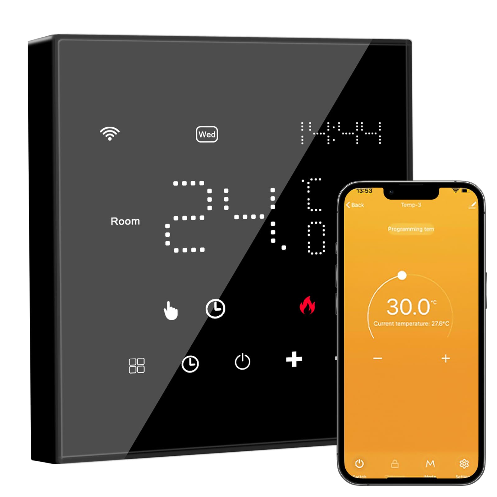 Termostato WiFi para calefacción eléctrica por suelo radiante, termostato inteligente, programable, termostato digital, compatible con Alexa Google Home Control por voz+App Remote, WiFi de 2,4 GHz