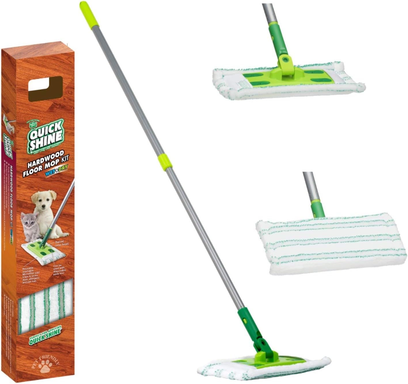 Quick ShineSustainable Hard Surface Floor Mop Kit with 1 Microfiber Mop Pad | Hardwood, Luxury Vinyl Plank, Tile & Laminate | Use Wet + Dry | Perfect to Apply Finish | Squirt, Spread, Done