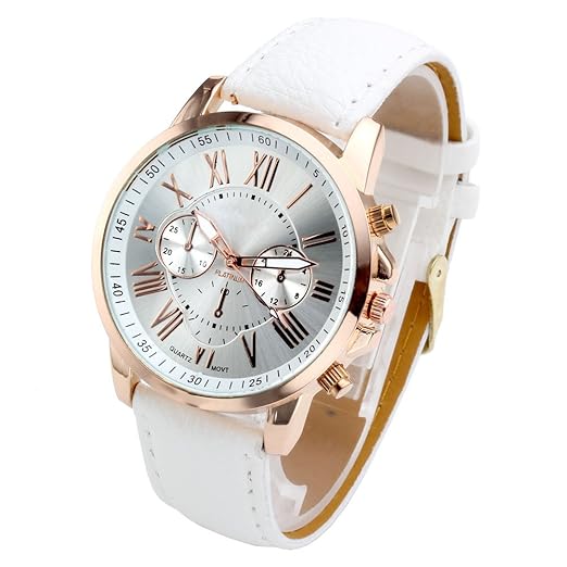Top Plaza Fashion Women's Analog Watch, PU Leather Band Rose Gold Tone - White