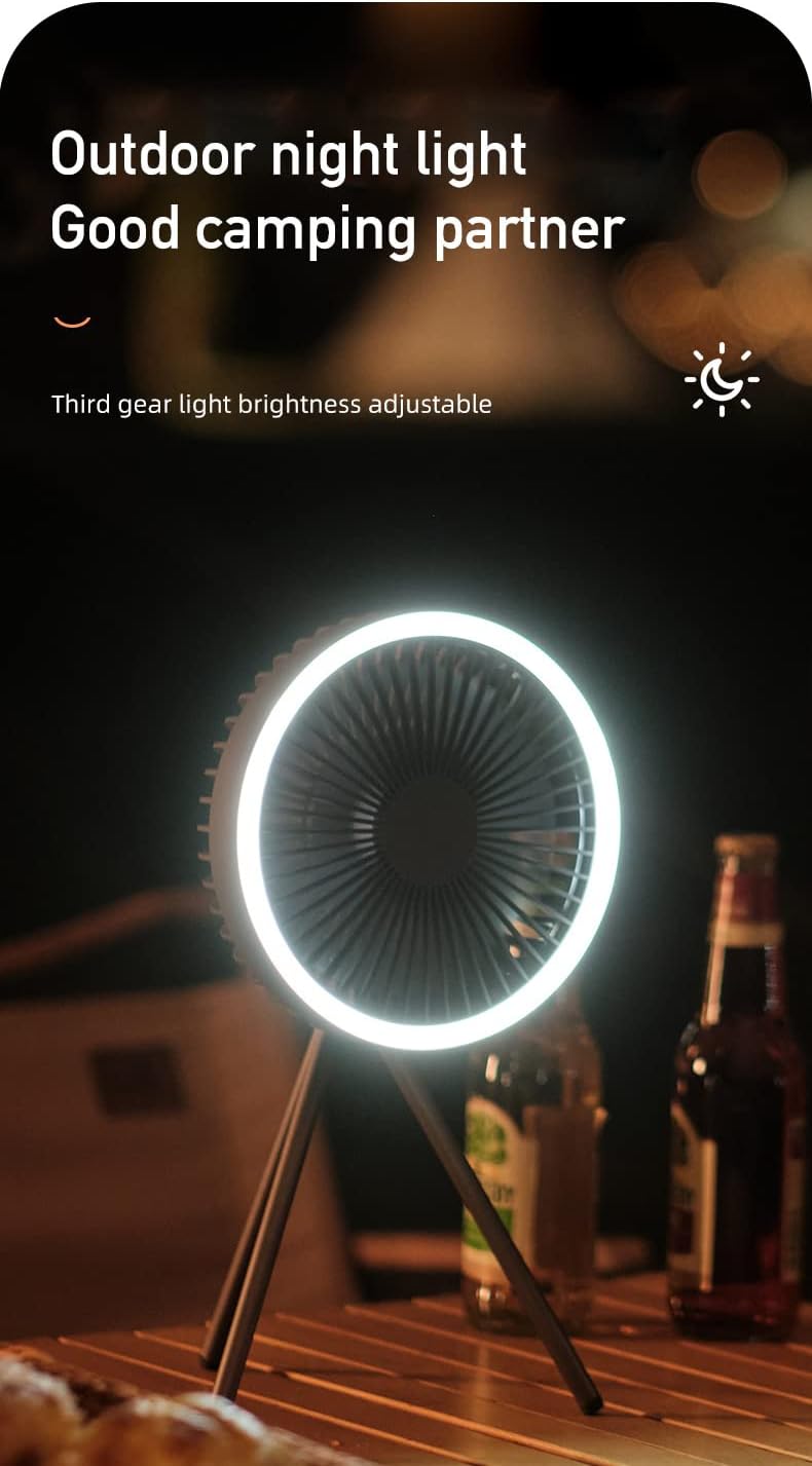 Fay Bless Tent Fan with A Tripod, Desk Fan with Light,18 * 18cm, 560g, 10000mAh, Work Time 27H (White)