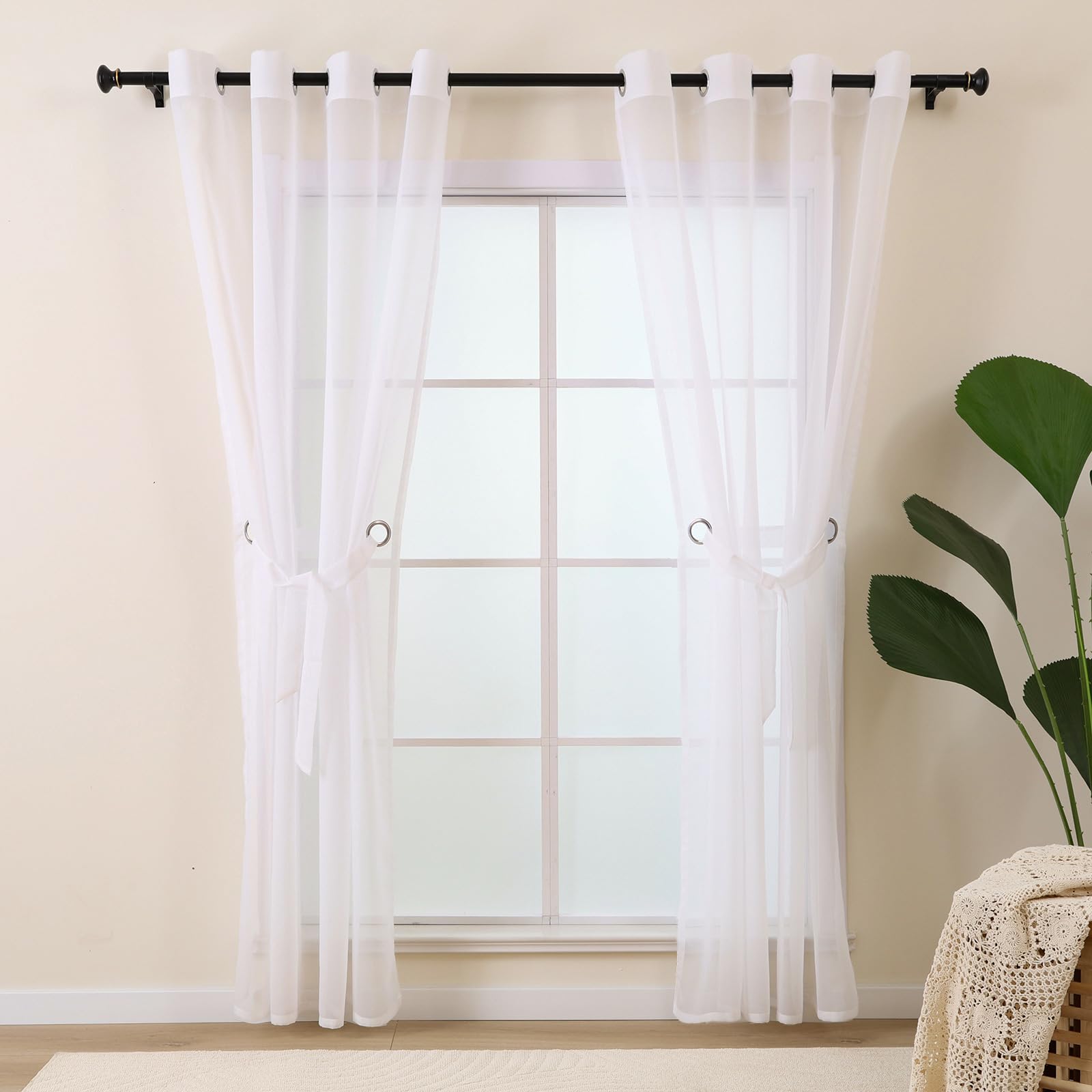 L.Z.E White Voile Curtains for Living Room 63 Inch Drop Sheer White Curtains & Drapes for Bedroom 160 cm Length Short - Image 2