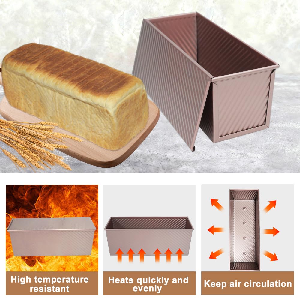 Moule à Pain De Mie Avec Couvercle Capacité de Pâte 1000g | Moule Pain De Mie Rectangulaire Antiadhésif,Moule a Brioche Acier au Carbone Pour La Cuisson Des Toasts Pain Gâteaux Sandwich