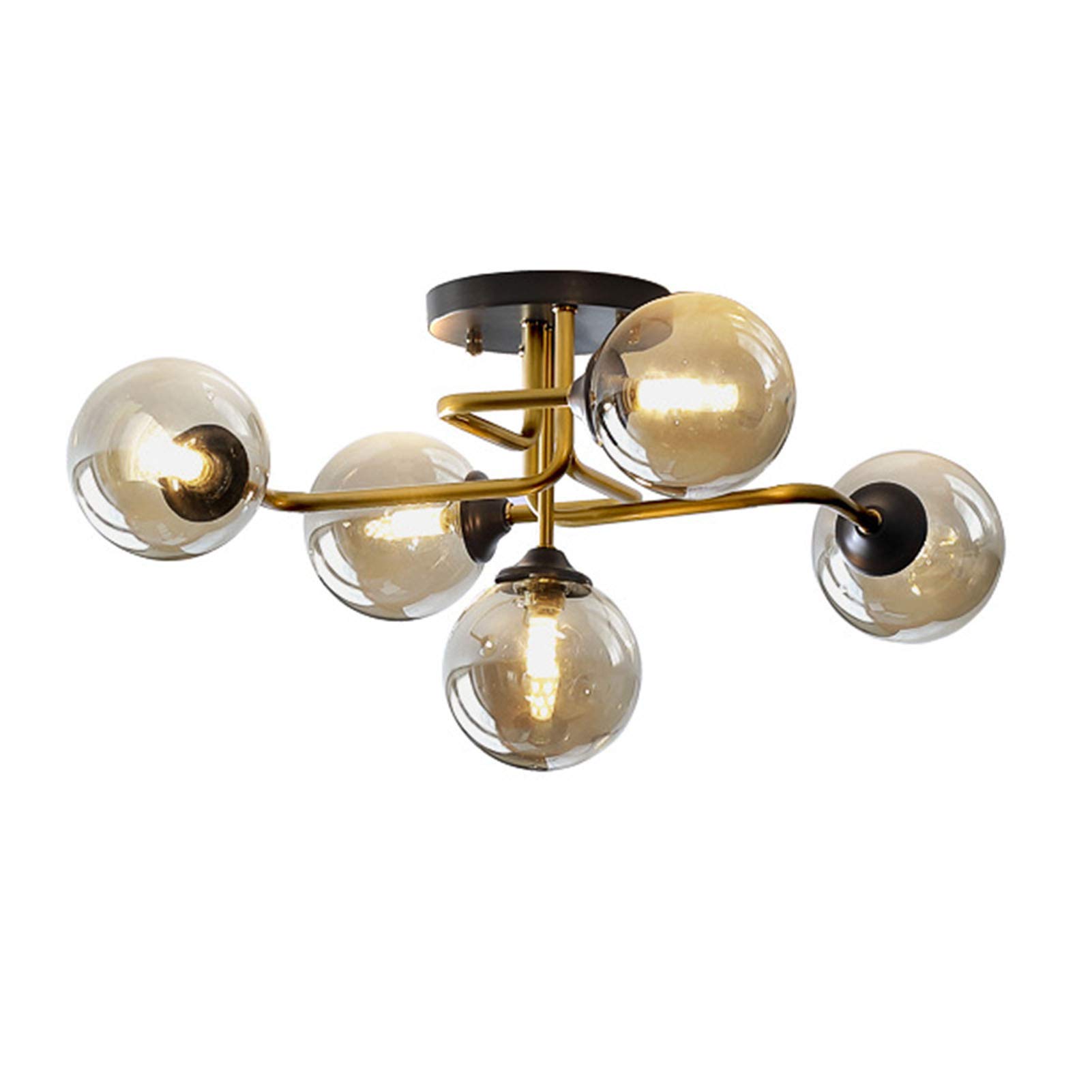 CZYLJLK 5-Light Glass Shade Sputnik,Metal Globe Semi Flush Mount Ceiling Light,Mid Century E27 for Bedroom,Living Room,Dining Room,Kitchen-Black 56x26cm