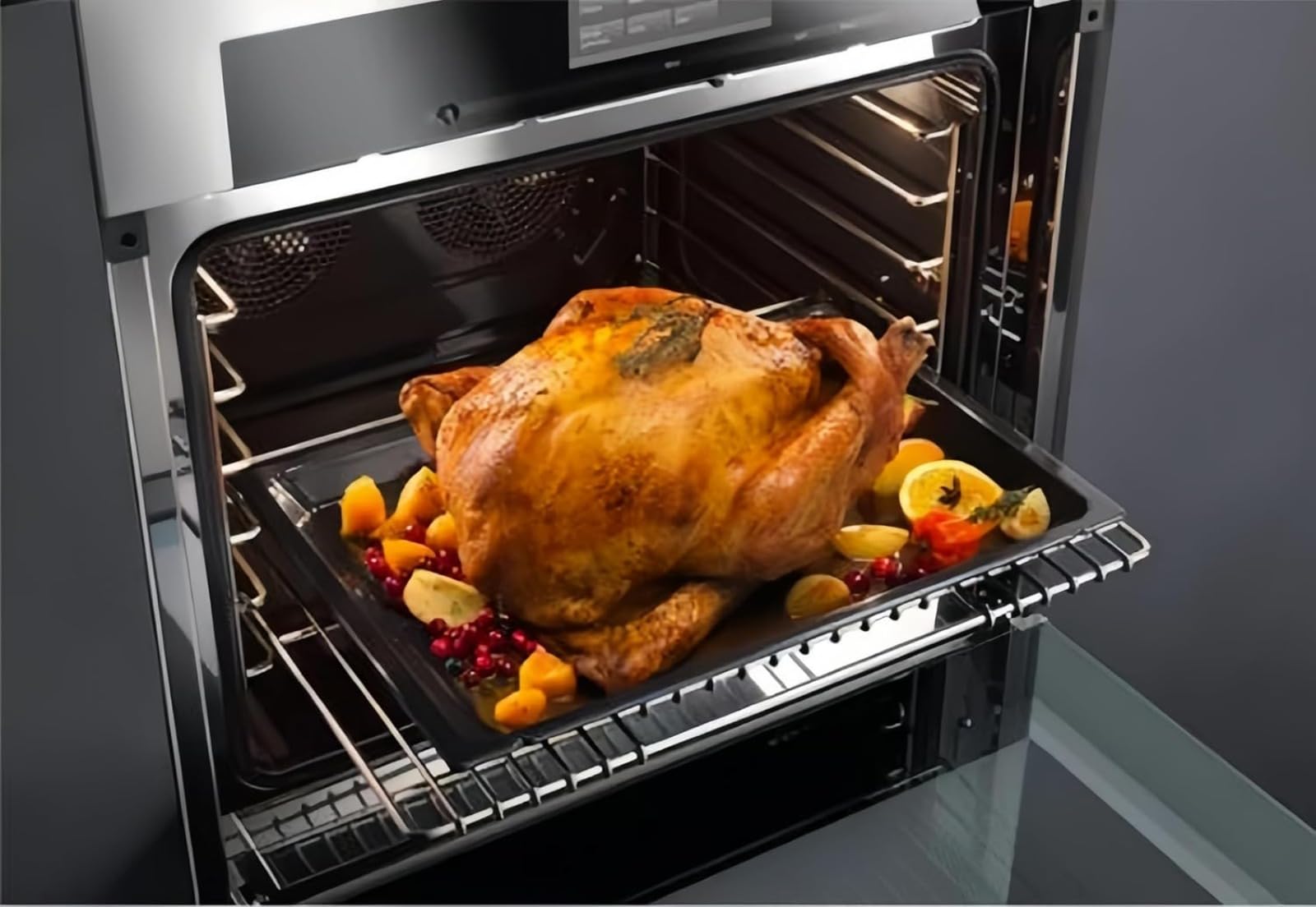 Heavy Du en bandeja de asado de acero sin forma de acero con estante, hoja de hornear profunda para pollo de pavo, bandeja de cocina segura para horno, lavavajillas fácil de limpiar, 17.5x13.6 pulgada