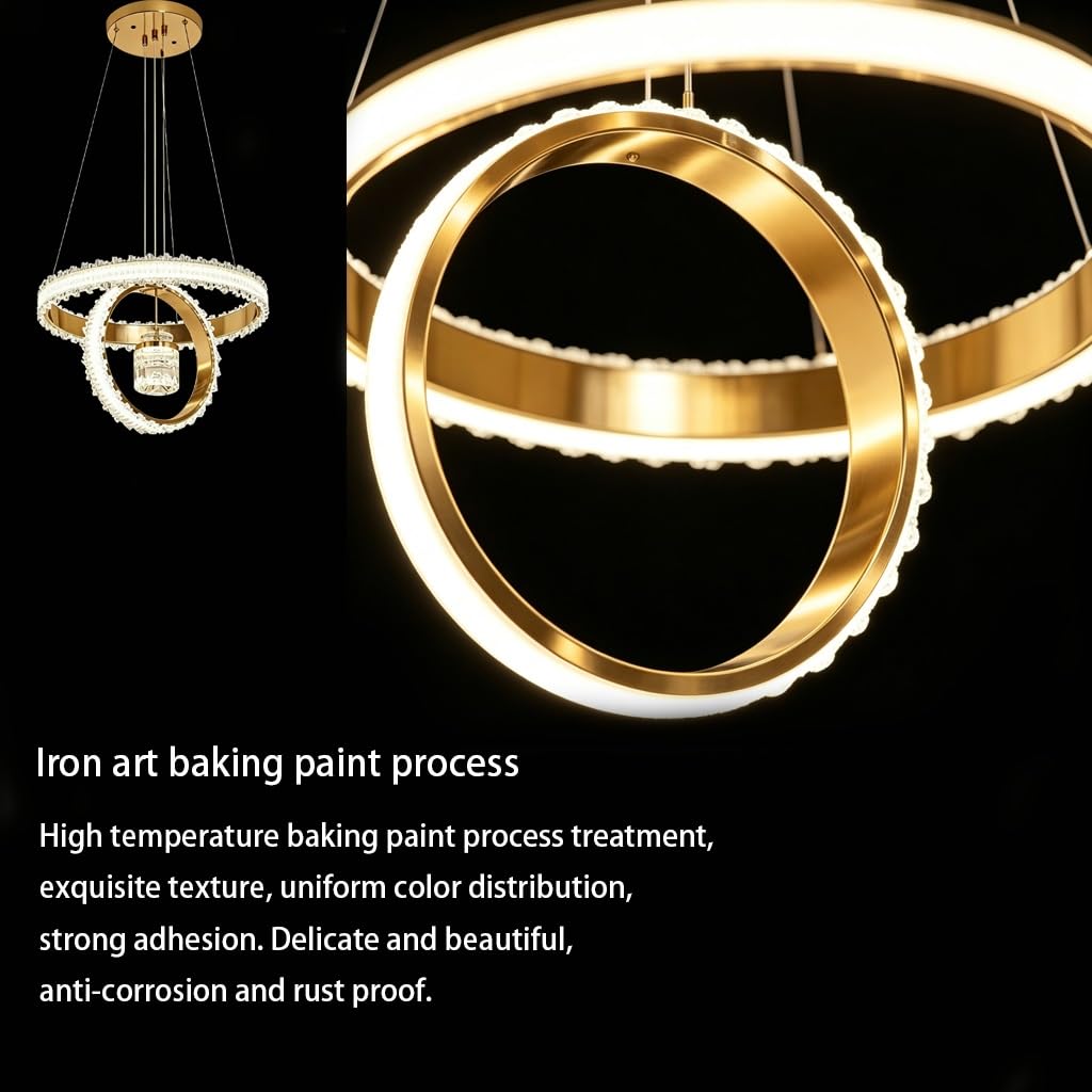 Lampa Kryształowa Nowoczesna Lampa Wisząca LED O Dwupierścieniowym Wzorze Regulowana Wysokością 50 Cm Oświetlenie Ściemnialne W Trzech Kolorach Odpowiednia Do Salonu Jadalni I Sypialni