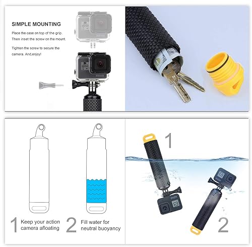 Miniatura 5 de SOONSUN Empuñadura flotante impermeable para GoPro Hero 13, 12, 11, 10, 9, 8, 7, 6, 5, 4, 3, 2, Session, Fusion, Max, AKASO, SJCAM, DJI Osmo Handler
