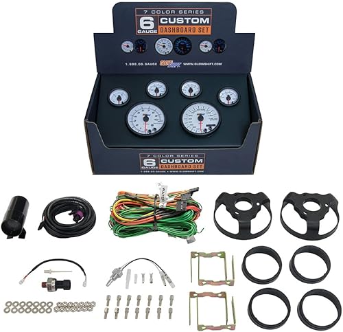 Miniatura 1 de GlowShift - Juego de 6 medidores para tablero de instrumentos (3.740in), color blanco