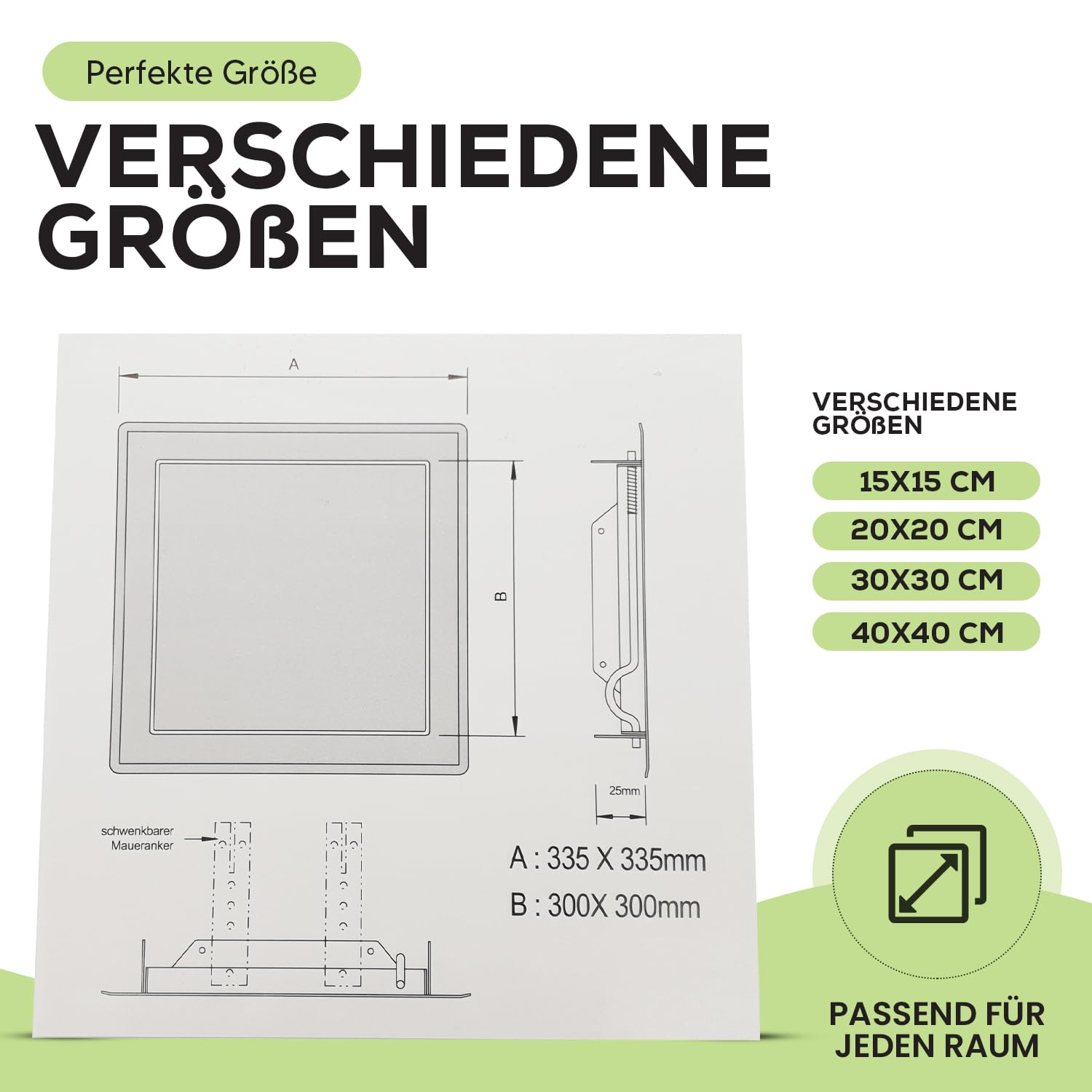 Pokrywa rewizyjna 30 x 30 cm z zamknięciem zatrzaskowym, drzwiczki rewizyjne, 300 x 300 mm, system przesuwania, do otwierania ze stali powlekanej na biało
