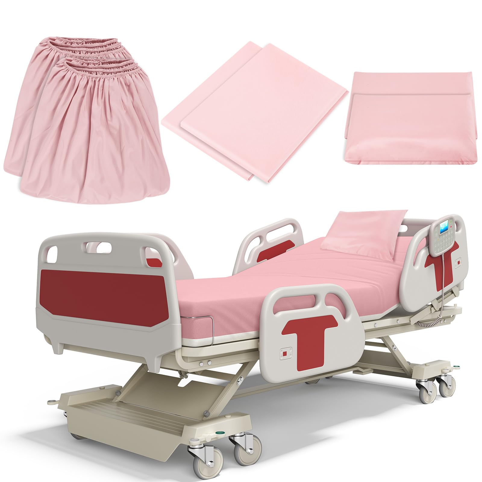 Moukeren 6 Pcs Hospital Bed Sheets Set for Home Nursing Use, Pink