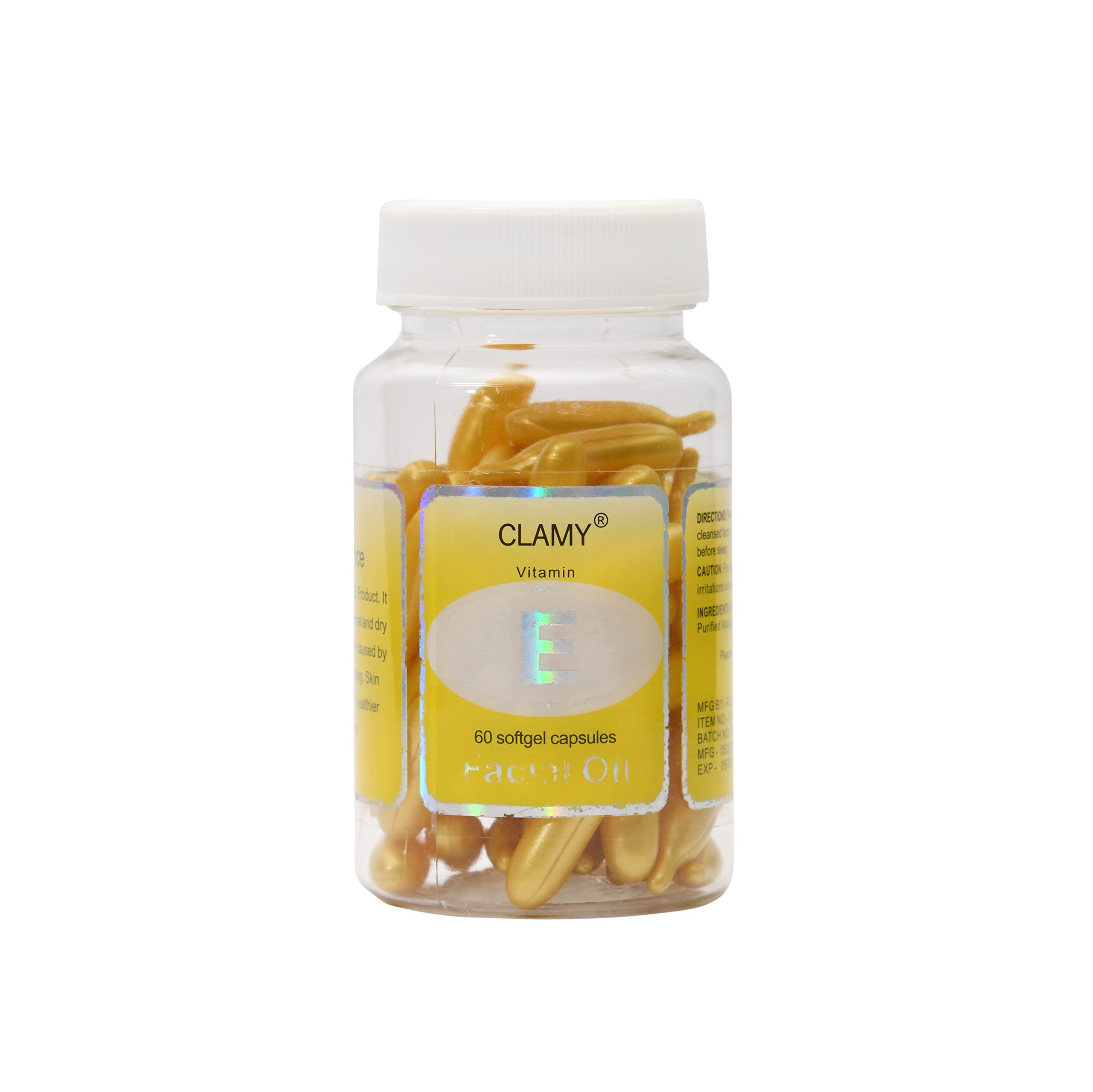 Clamy Vitamin E Face Oil Soft gel Capsules | Natural Extracts of Aloe vera Paraben Free - 60 Capsules (Yellow) (B0B65Q9TM4) Amazon Price History, Amazon Price Tracker